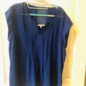 Royal blue v-neck loose-fitting top